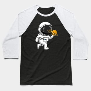 Cute Astronaut Holding Planet Cartoon Baseball T-Shirt